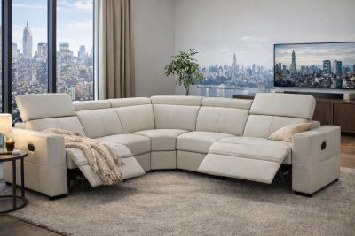 6021 Grey Sectional and armchair w/ manual recliners