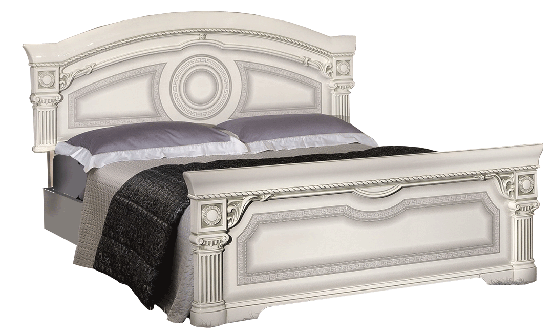 Bedroom Furniture Beds Aida Bed White w/Silver