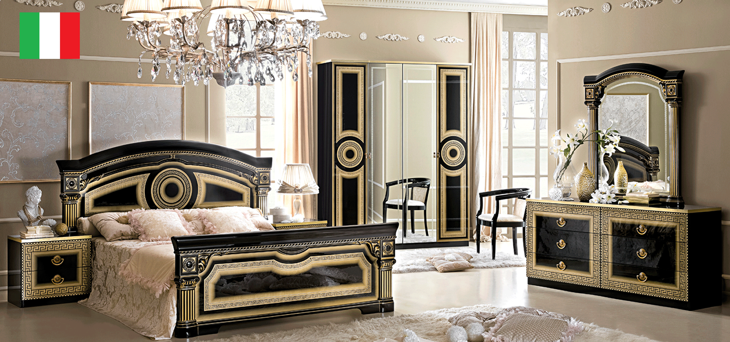 Bedroom Furniture Mirrors Aida Bedroom Black w/Gold, Camelgroup Italy