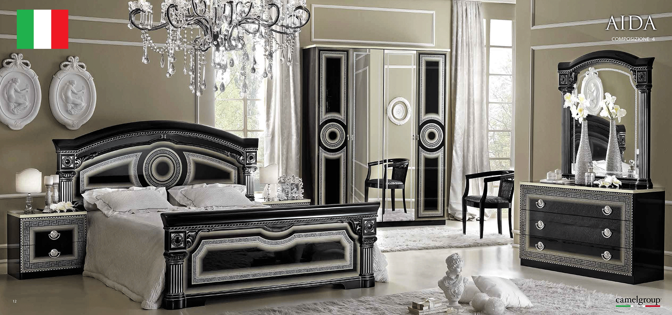 Bedroom Furniture Modern Bedrooms QS and KS Aida Bedroom Black/Silver, Camelgroup Italy