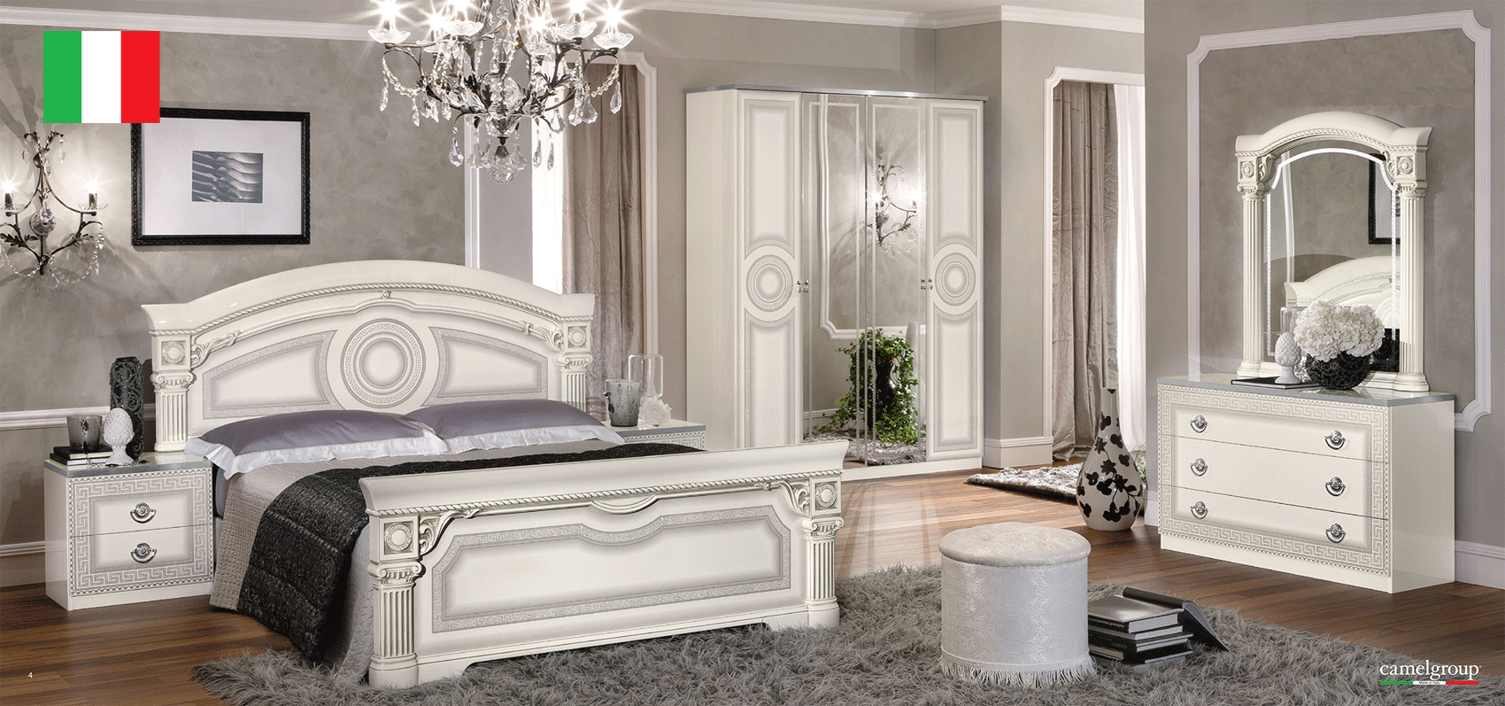 Clearance Bedroom Aida Bedroom, White w/Silver, Camelgroup Italy