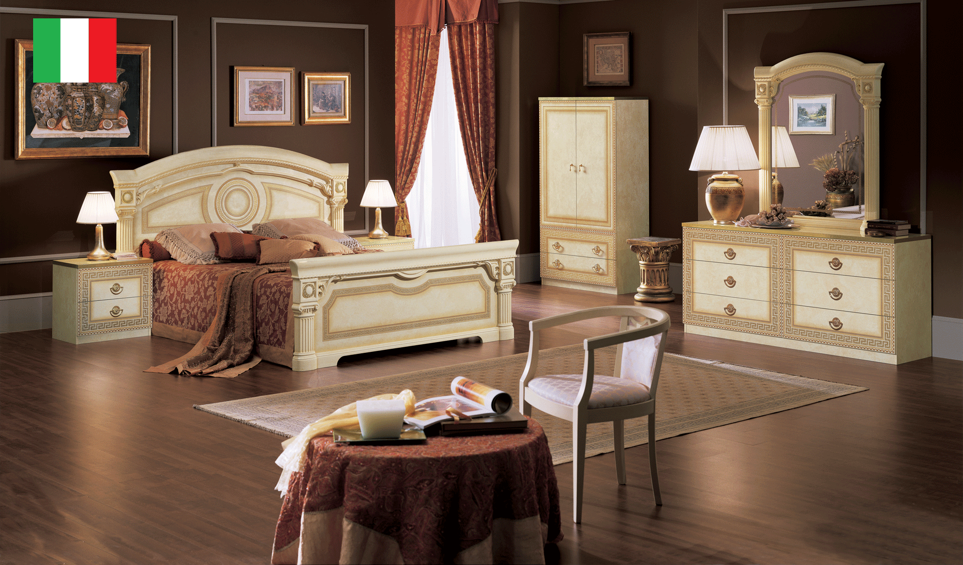 Bedroom Furniture Modern Bedrooms QS and KS Aida Ivory Bedroom w/Gold, Camelgroup Italy