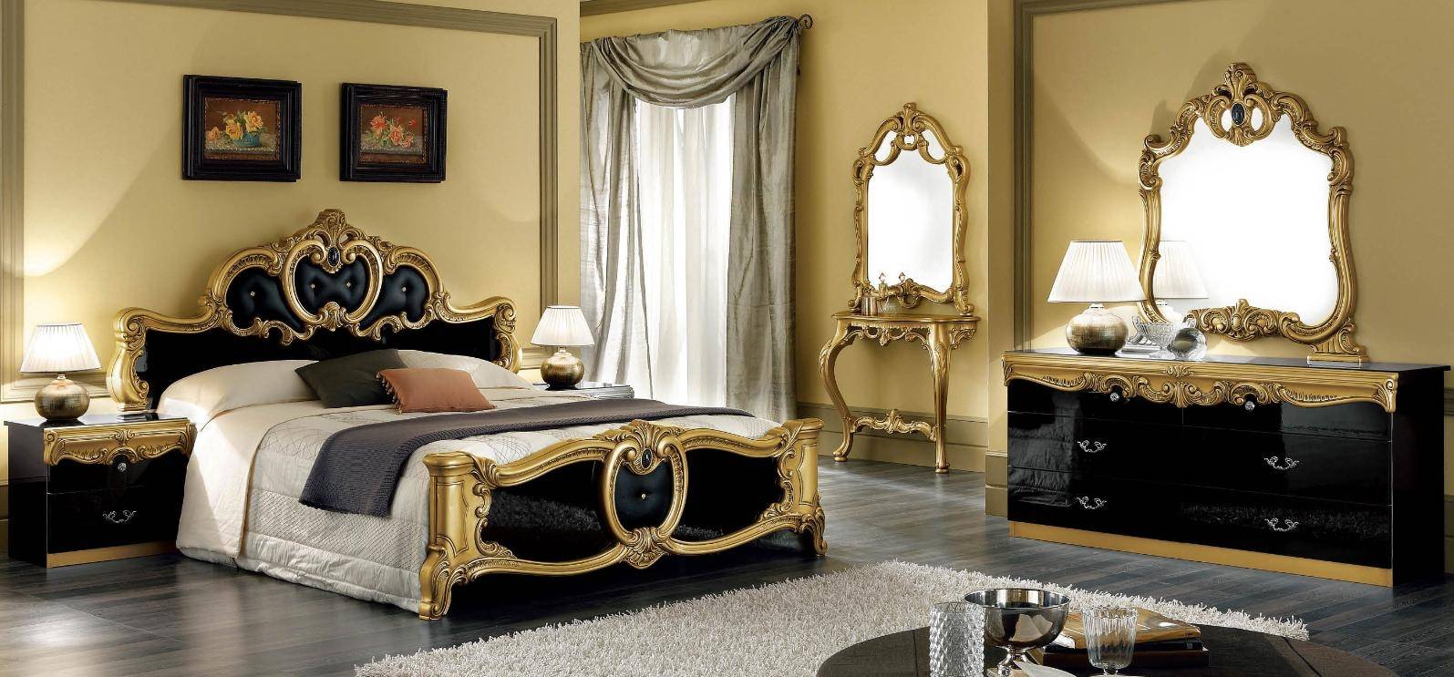 Bedroom Furniture Beds Barocco Black/Gold Bedroom