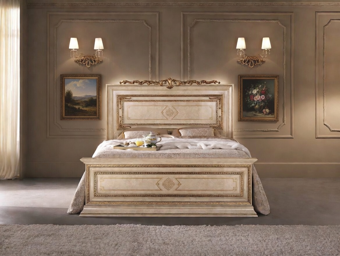 Bedroom Furniture Classic Bedrooms QS and KS Leonardo KS Bed w/Top Crown