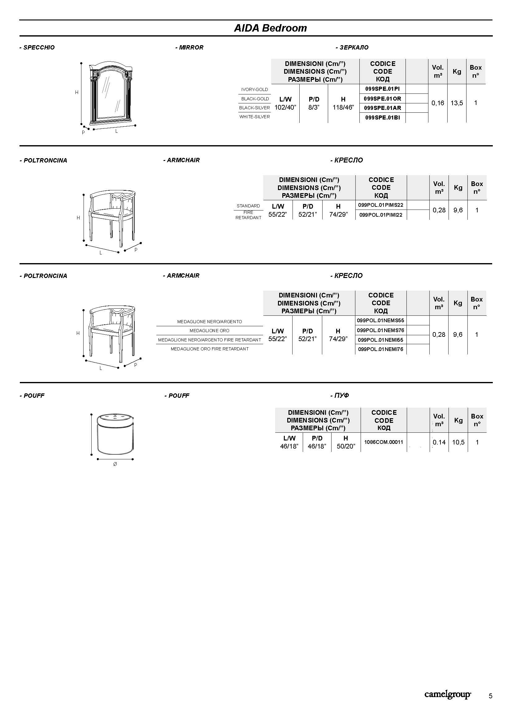 Aida Bedroom Black w/Gold, Camelgroup Italy, Classic Bedrooms QS and KS