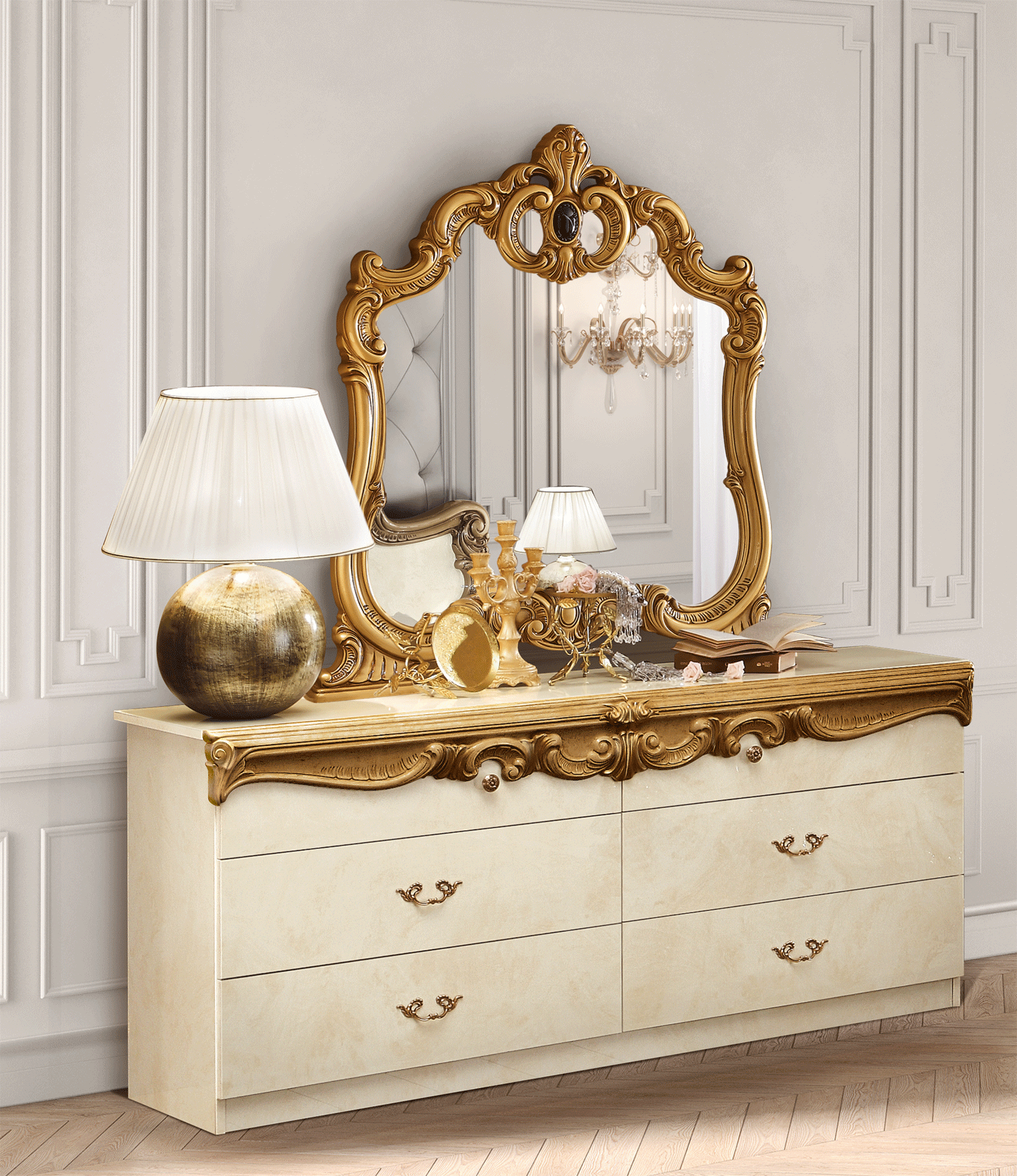 Bedroom Furniture Beds Barocco Dressers IVORY/GOLD