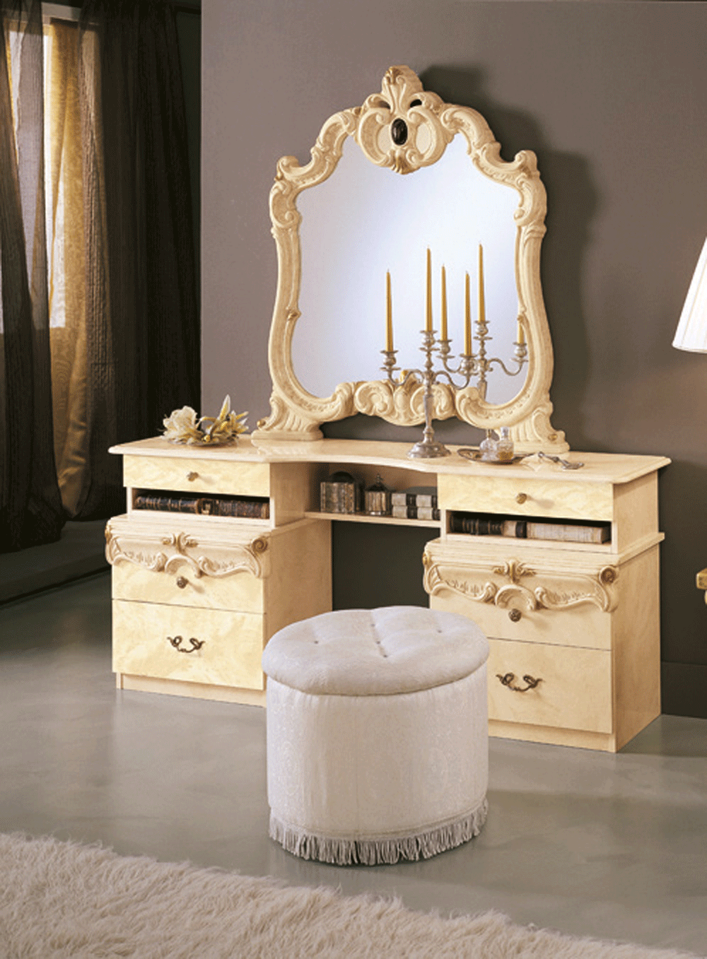 Bedroom Furniture Mirrors Barocco Vanity Dresser IVORY