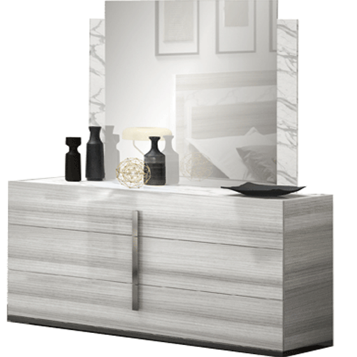 Bedroom Furniture Modern Bedrooms QS and KS Carrara Grey Dresser/Chest/Mirror