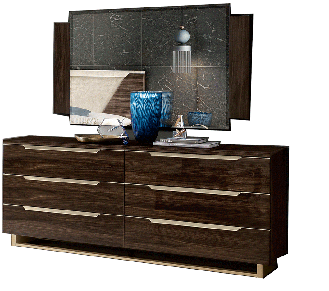 Bedroom Furniture Modern Bedrooms QS and KS Smart Double dresser w/ mirror Walnut