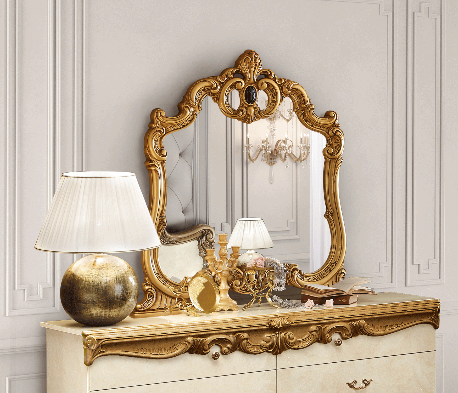 Bedroom Furniture Nightstands Barocco Ivory/Gold mirror