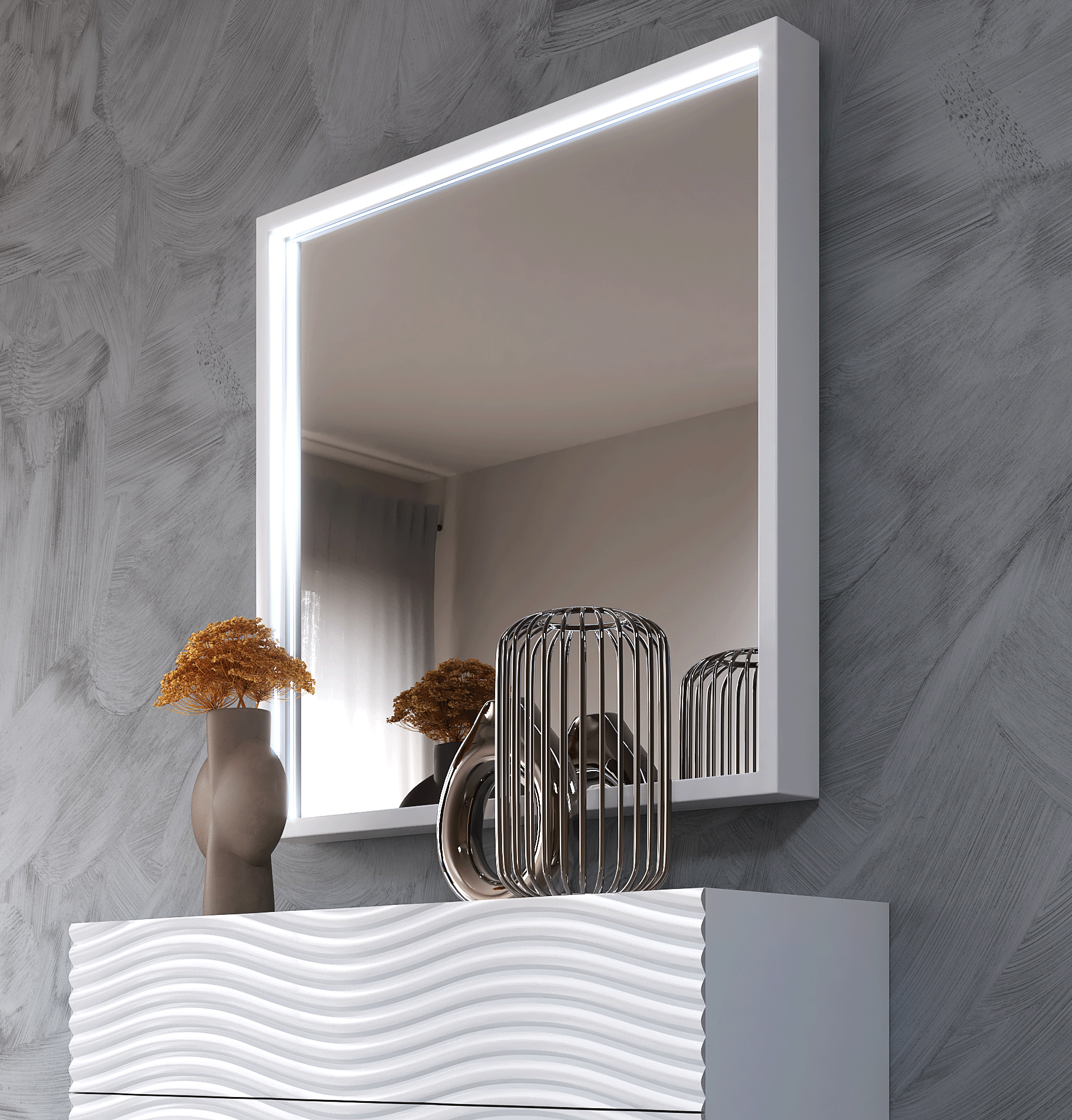Brands Franco Furniture New BELLA Vanity Chest Wave WHITE mirror for Single dresser
