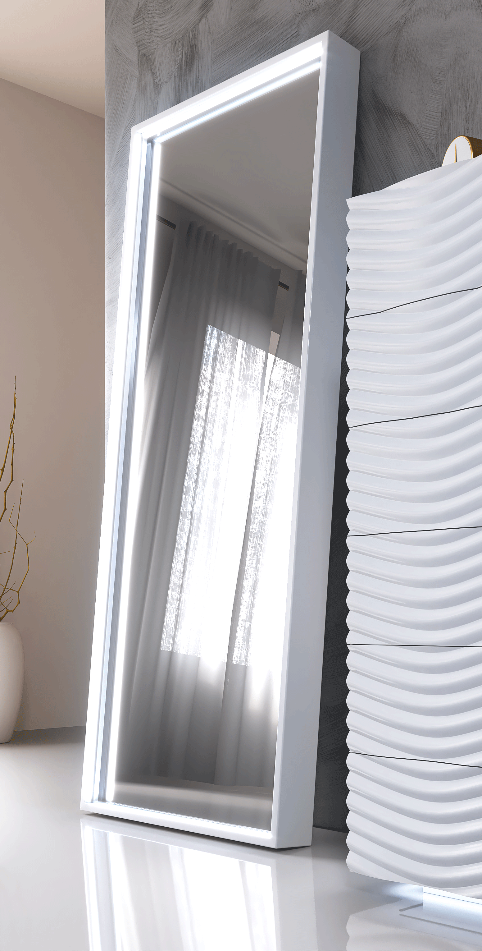 Bedroom Furniture Wardrobes Wave WHITE mirror for double dresser