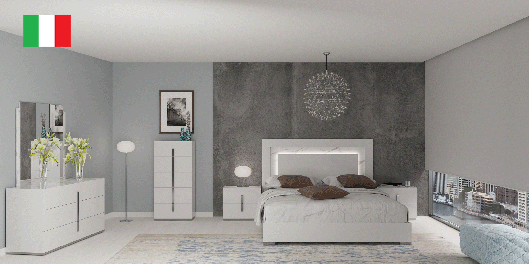 Clearance Bedroom Carrara White Bedroom w/Light