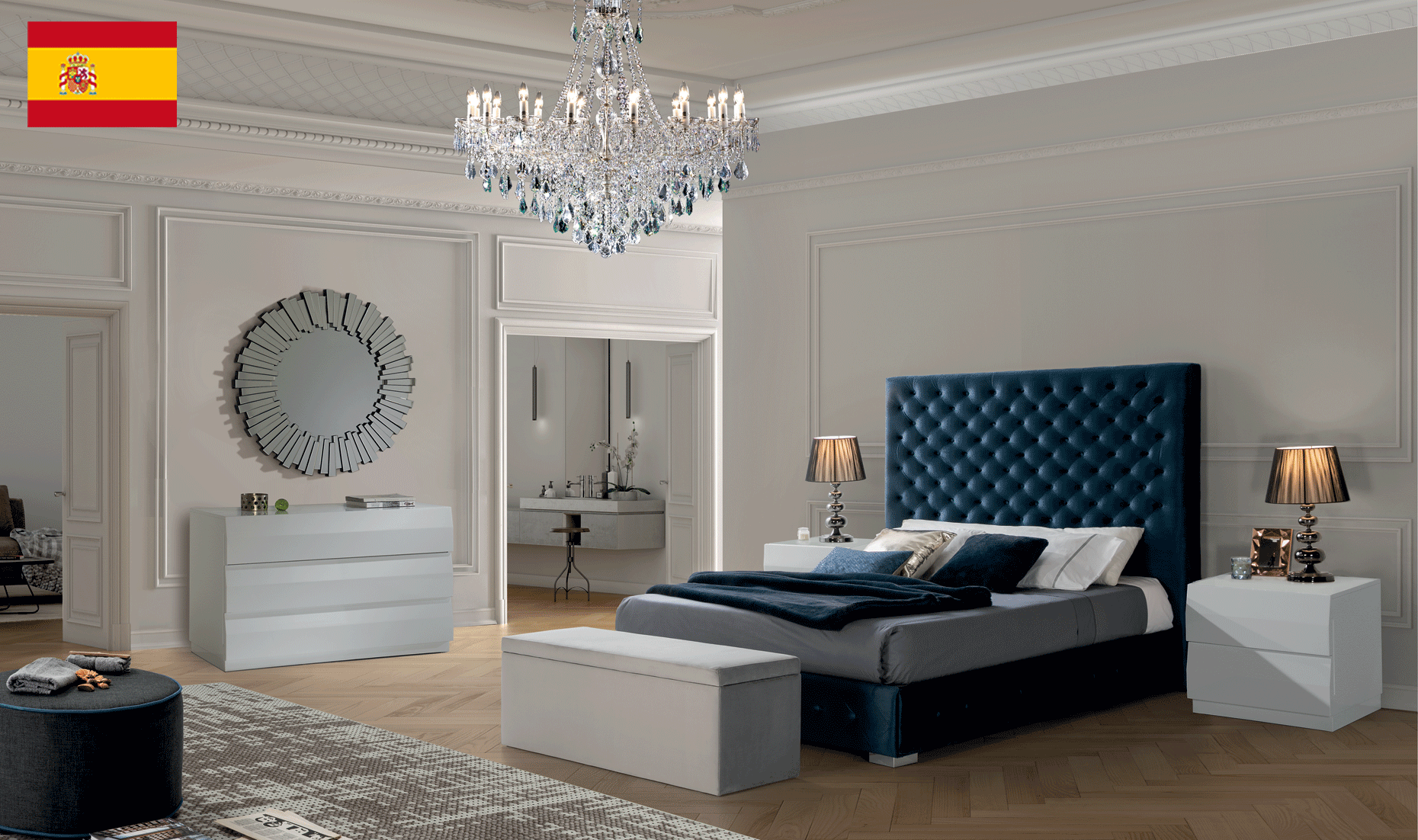 Bedroom Furniture Beds Leonor Blue Bedroom w/ storage, M152, C152, E100