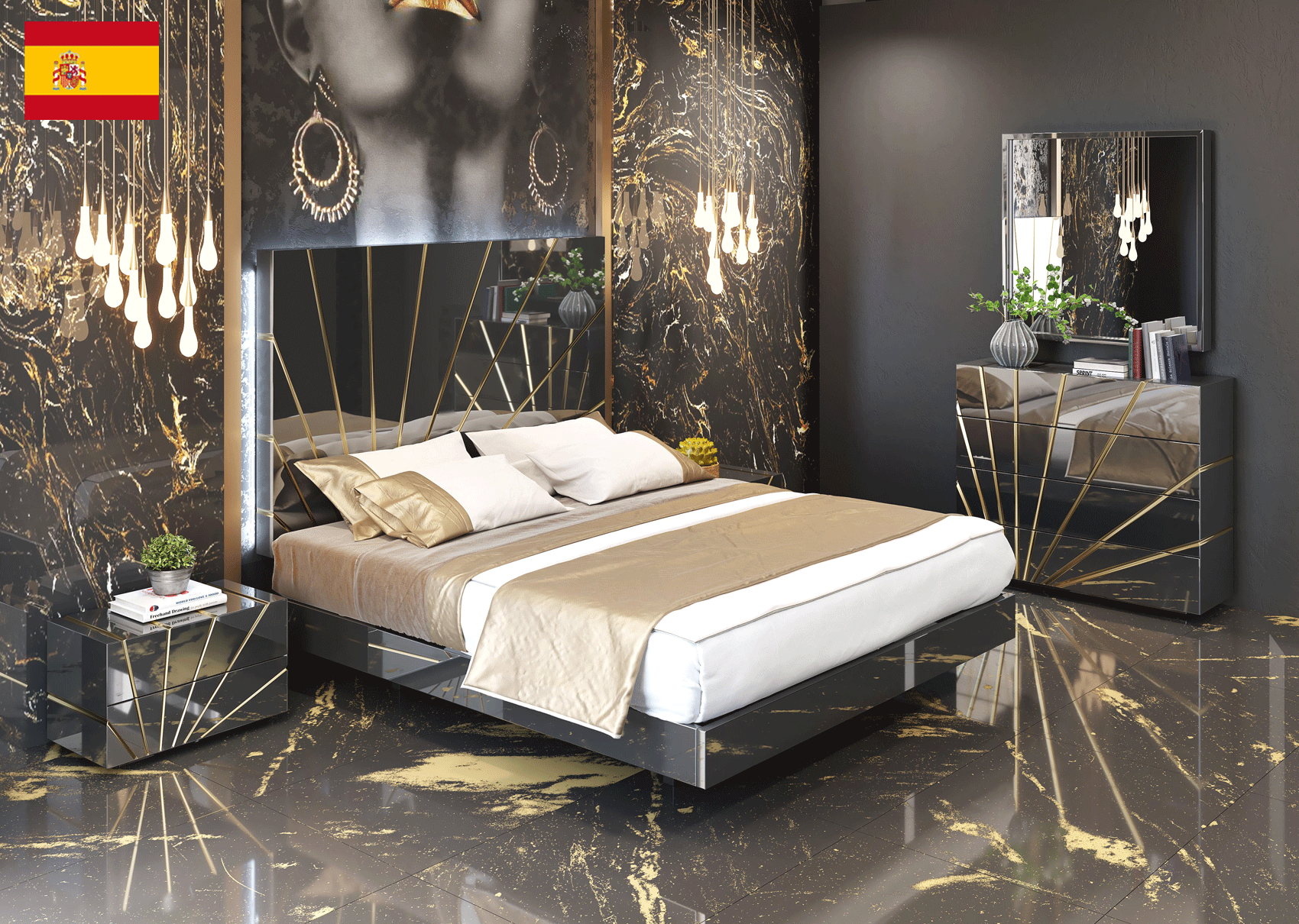 Brands Franco Furniture Bedrooms vol1, Spain Oro Black Bedroom Comp 2