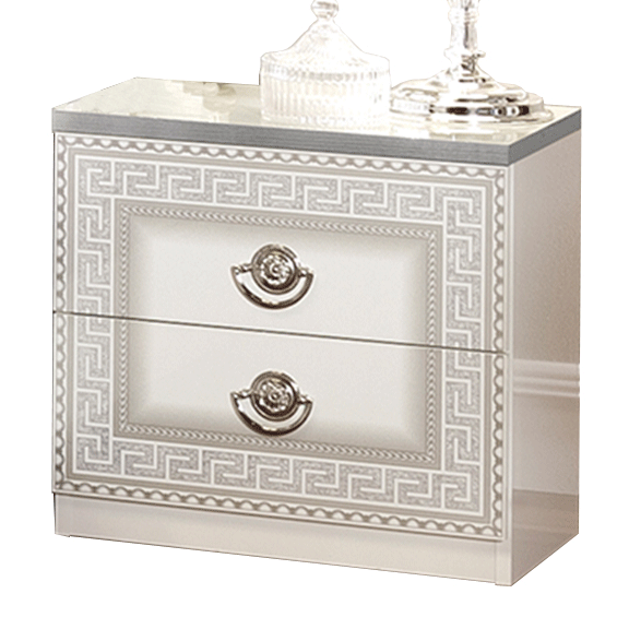 Bedroom Furniture Nightstands Aida White-Silver Nightstand