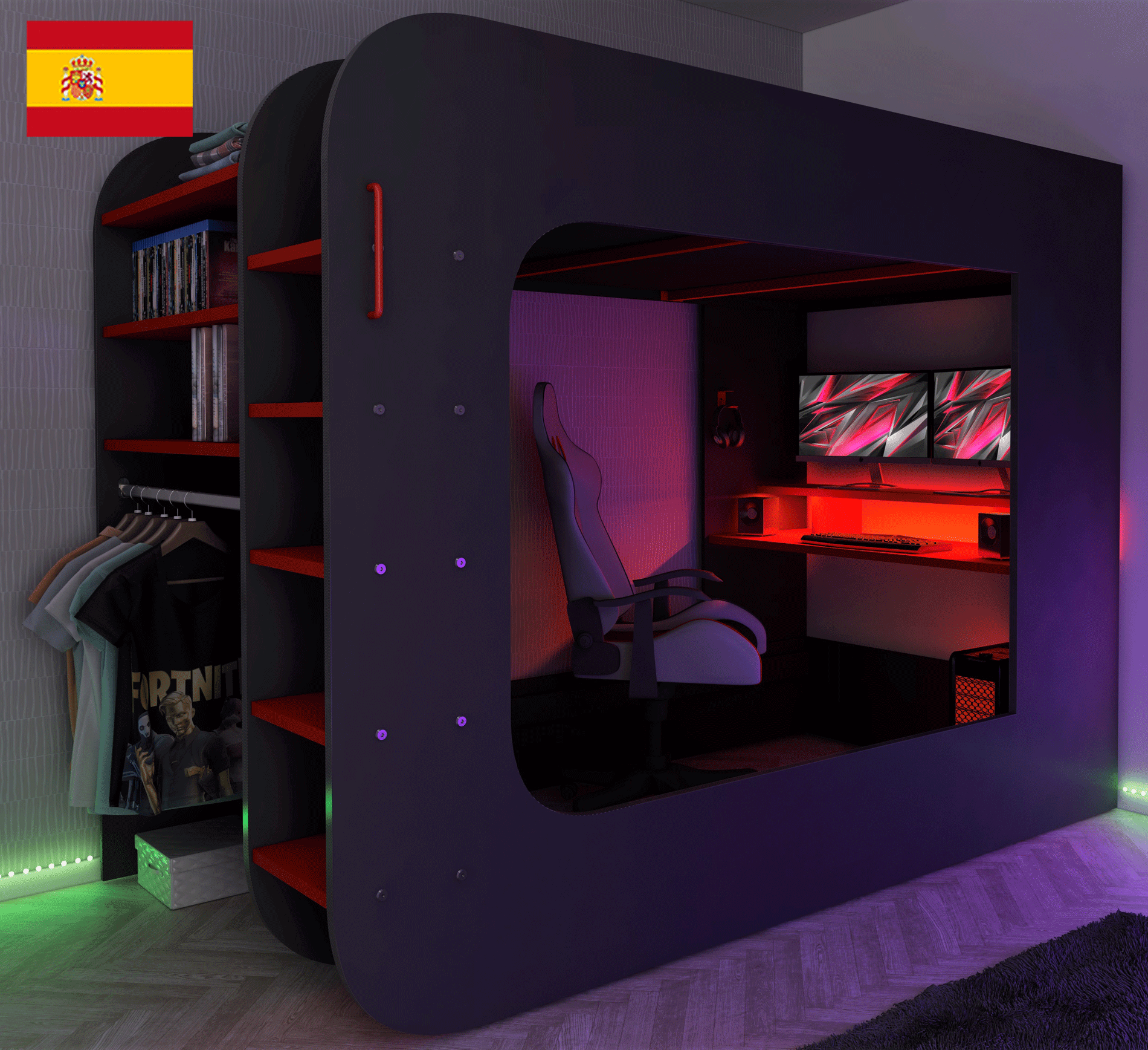 Brands Trasman Kids Bedroom, Spain Gamer Bed Red & Black