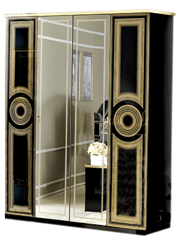 Bedroom Furniture Nightstands Aida Black/Gold 4 Door Wardrobe