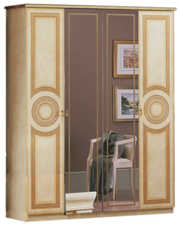 Bedroom Furniture Mirrors Aida Ivory 4 Door Wardrobe