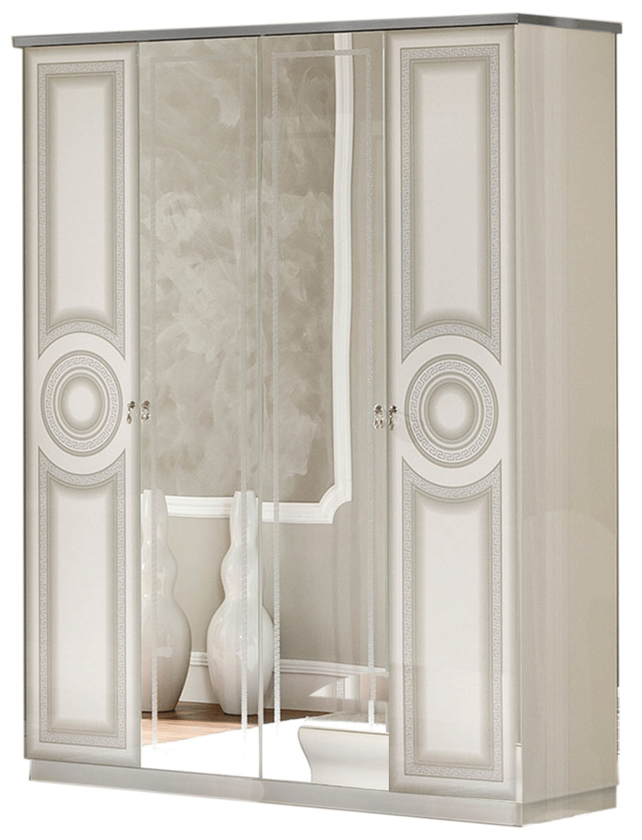 Bedroom Furniture Nightstands Aida White/Silver 4 Door Wardrobe