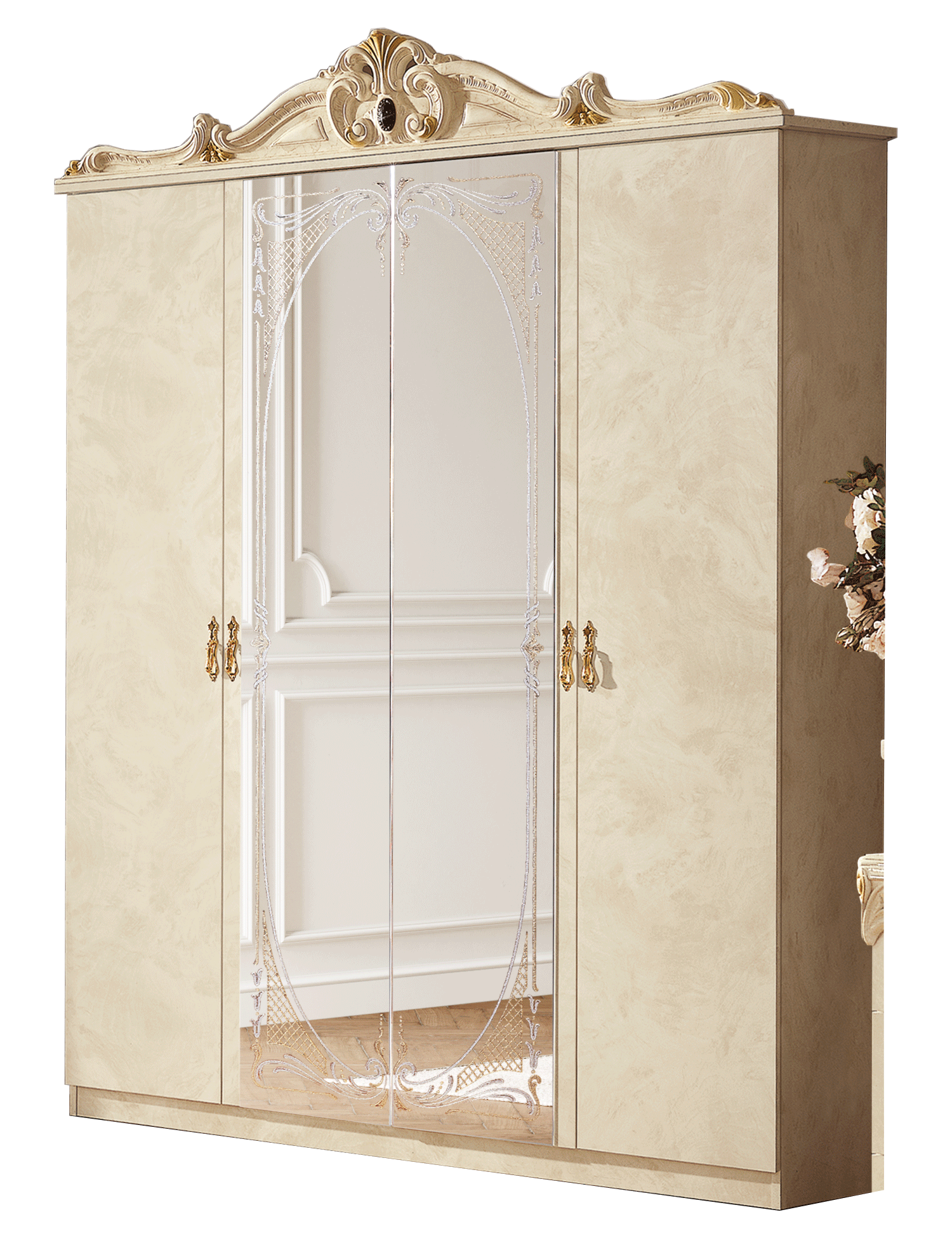 Clearance Bedroom Barocco Ivory 4 Door Wardrobe