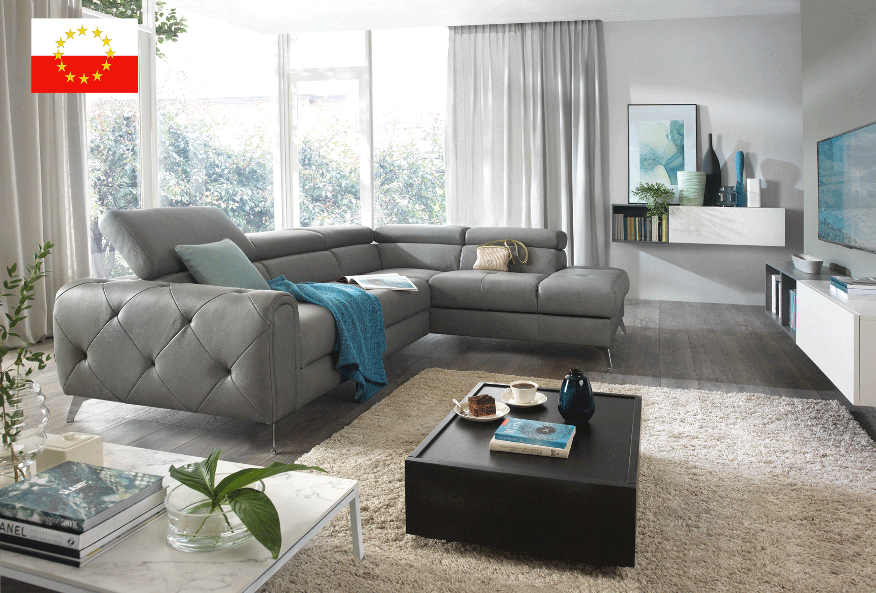 Living Room Furniture Rugs Camelia Sectional w/Bed and Storage