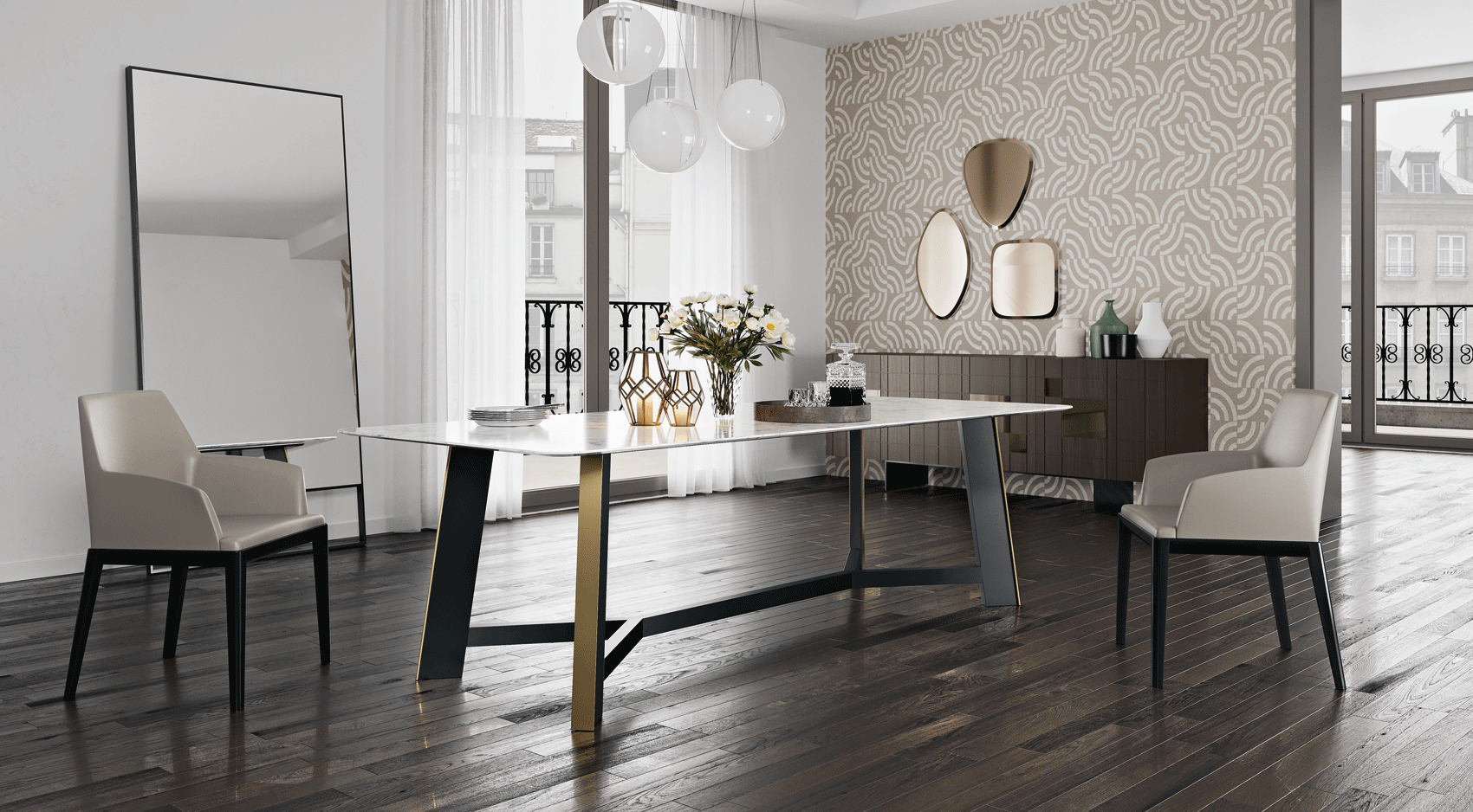 Dining Room Furniture Marble-Look Tables Levico Dining Table with Ada chairs