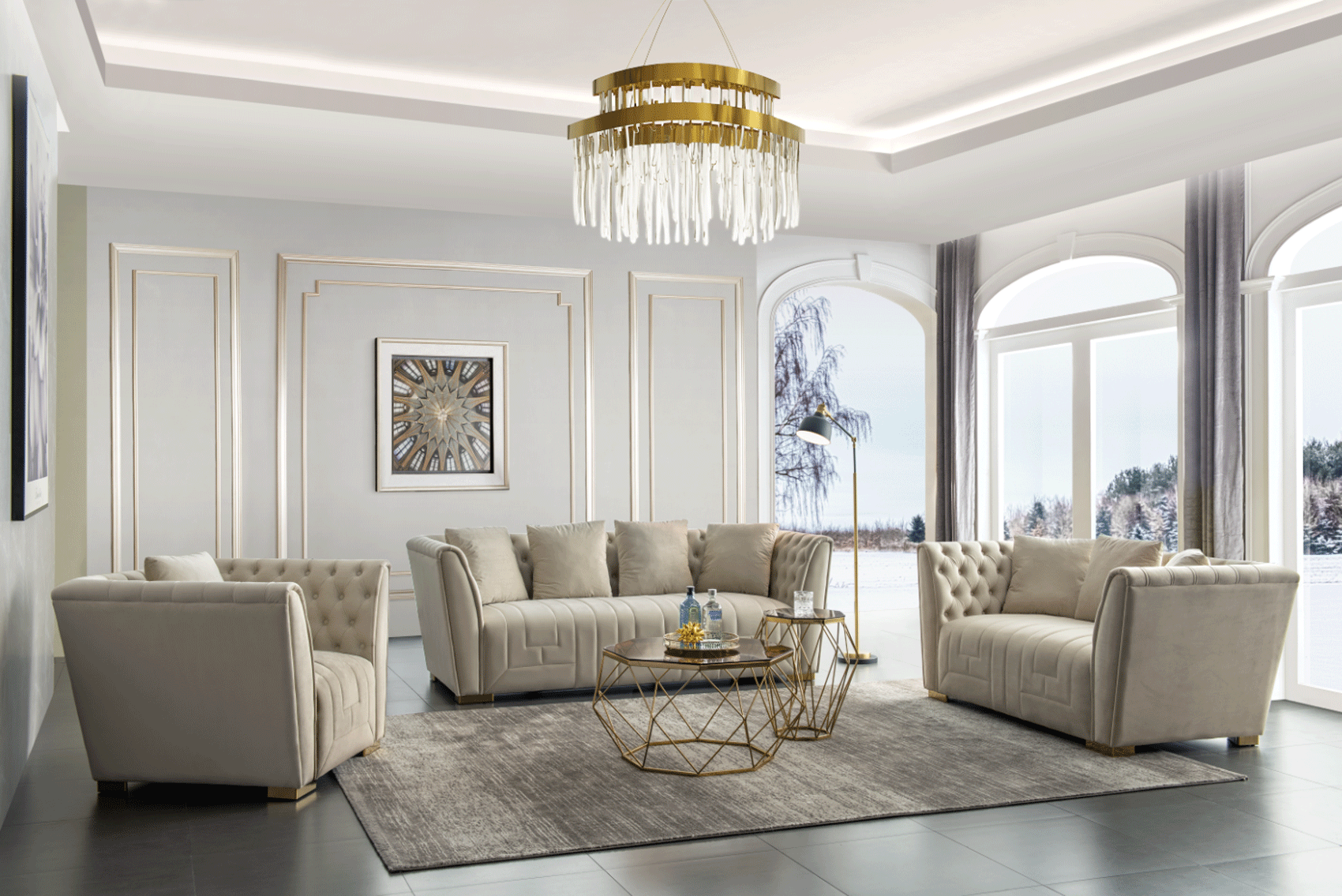 Living Room Furniture Rugs PM15 LIVING ROOM SET BEIGE FABRIC