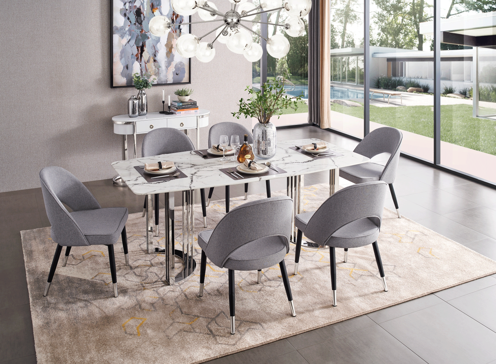 Dining Room Furniture Classic Dining Room Sets 131 Silver Marble Dining