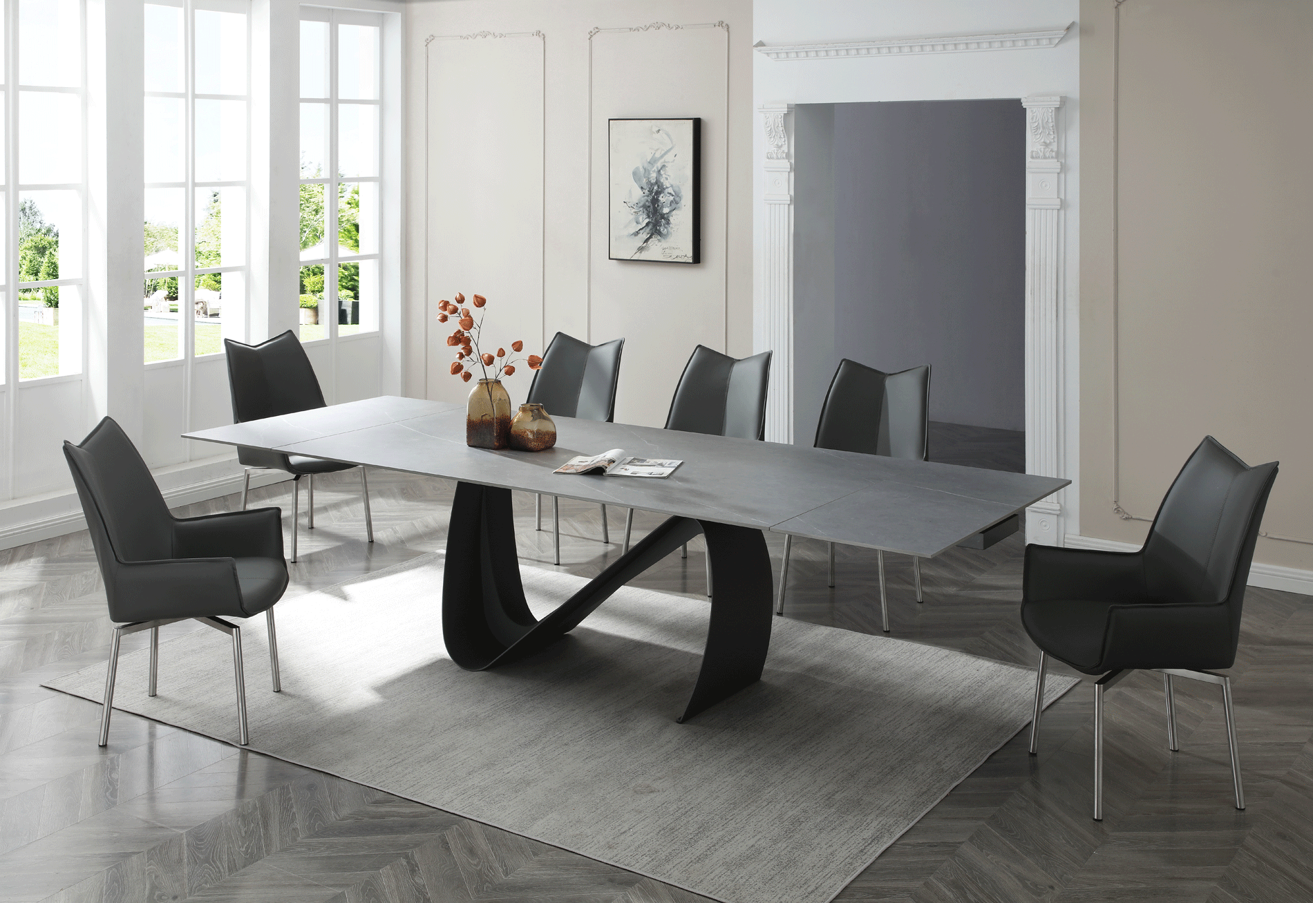 Brands Garcia Laurel & Hardy Tables 9087 Table Dark grey with 1218 swivel dark grey chair