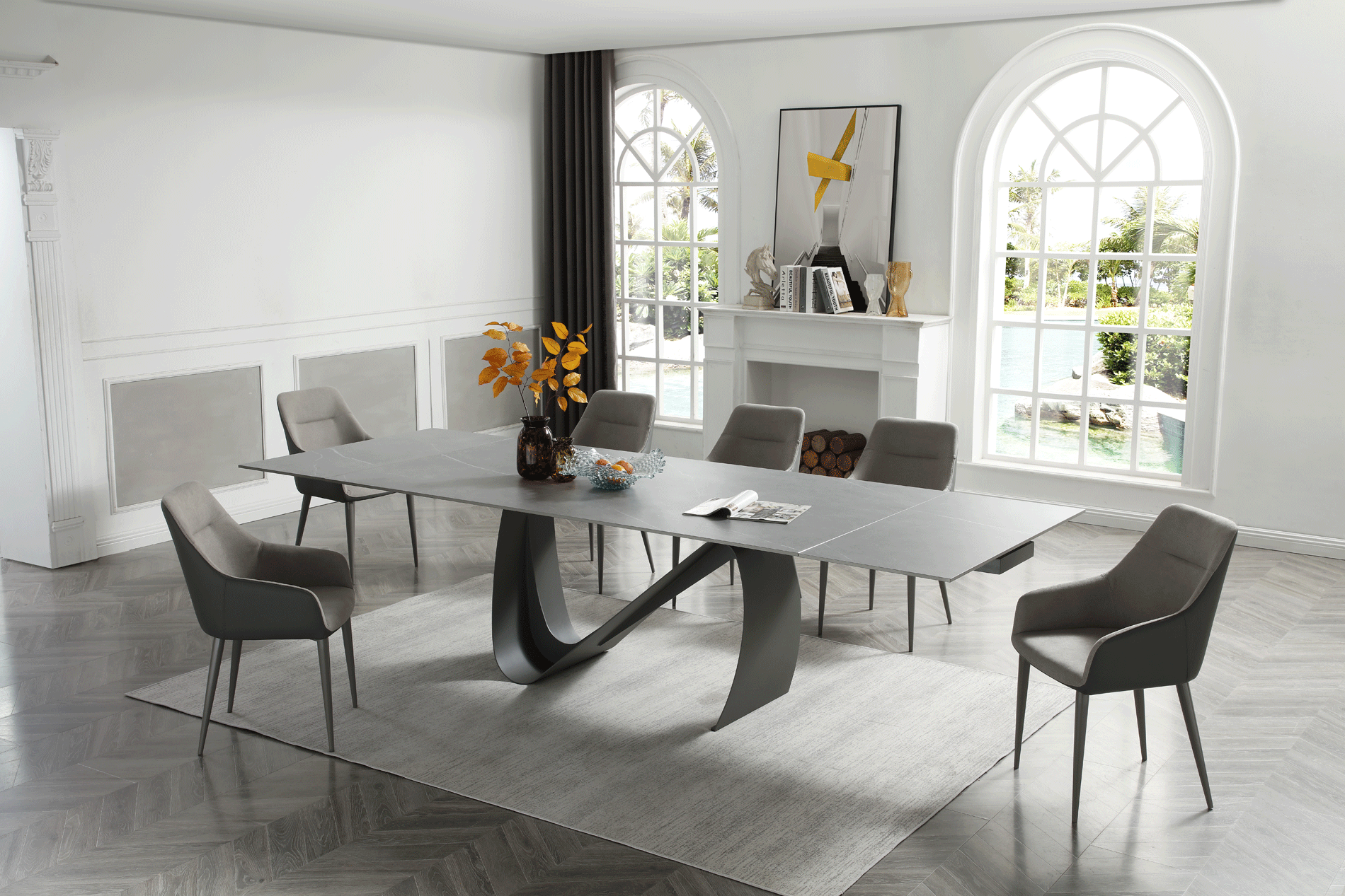 Dining Room Furniture Modern Dining Room Sets 9087 Table Dark grey with 1254 chairs