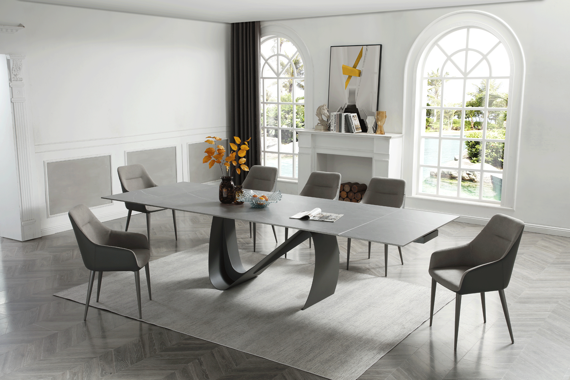 Dining Room Furniture Classic Dining Room Sets 9087 Table Dark grey with 1254 chairs