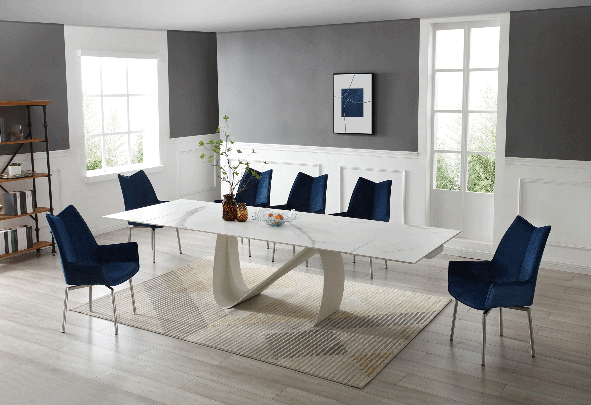 Brands Franco AZKARY II SIDEBOARDS, SPAIN 9087 Table White with 1218 swivel blue chair