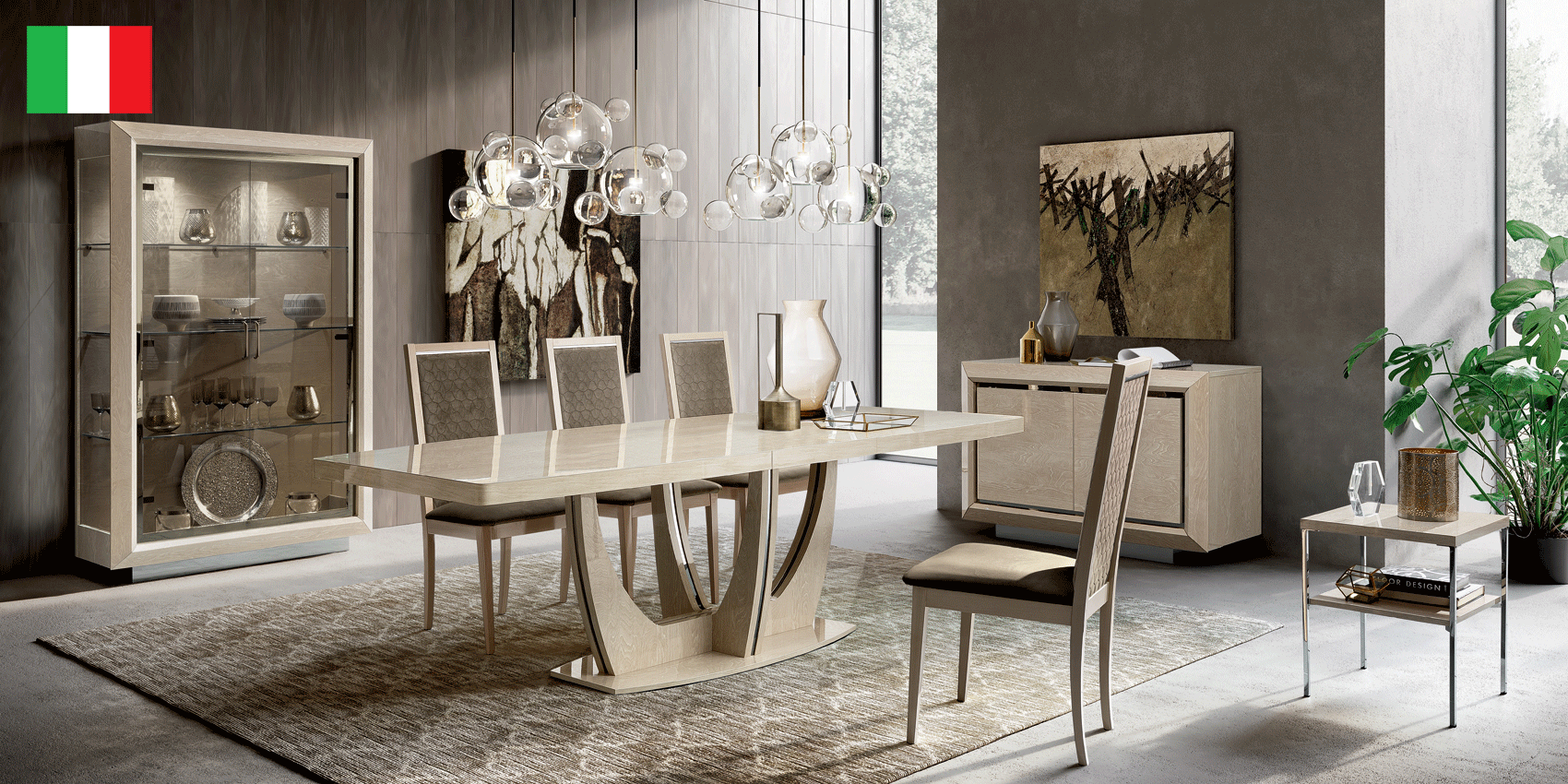 Wallunits Hallway Console tables and Mirrors Elite Dining Ivory with Ambra “Rombi” Chairs