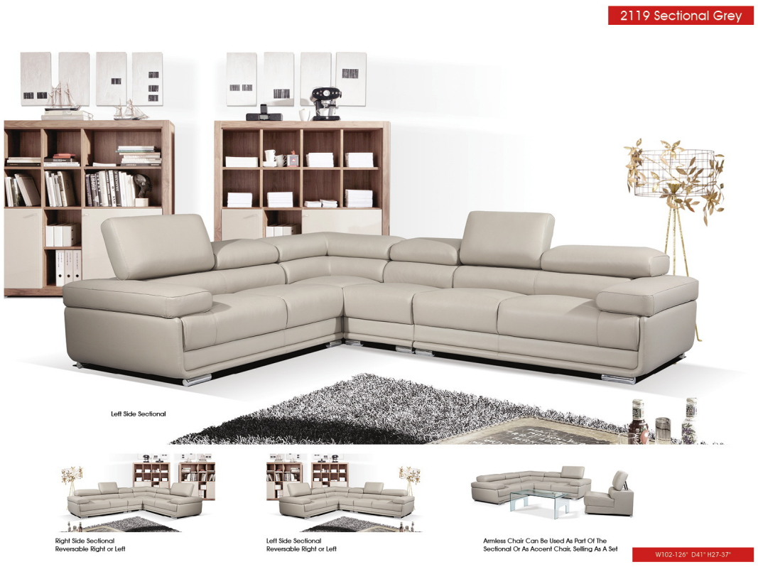 2119 Sectional Light Grey, Sectionals, Living Room Furniture