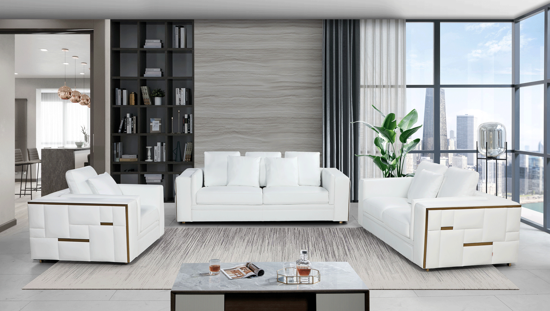 Living Room Furniture Sectionals 1005 White Living room