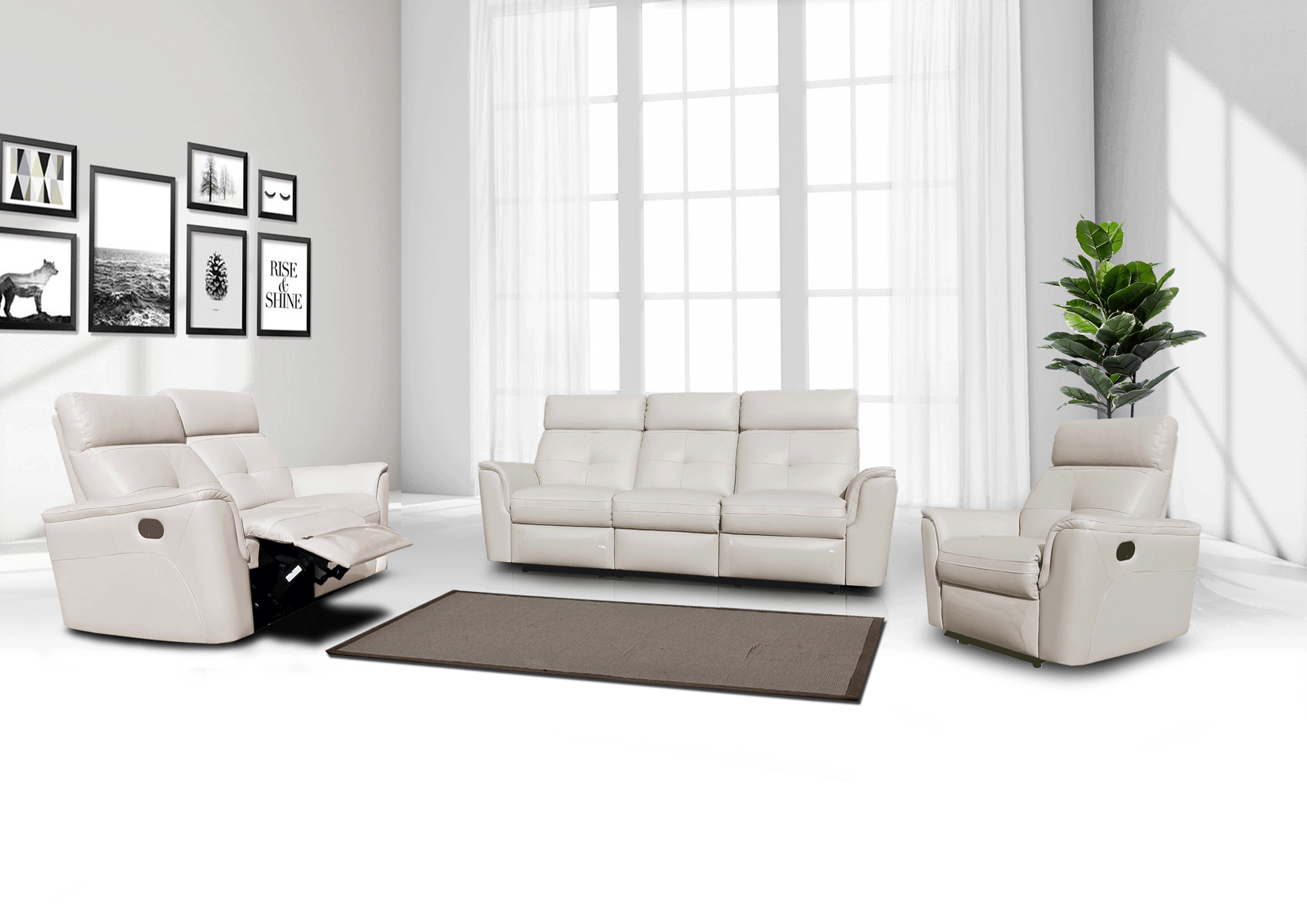 Living Room Furniture Rugs 8501 White w/Manual Recliners