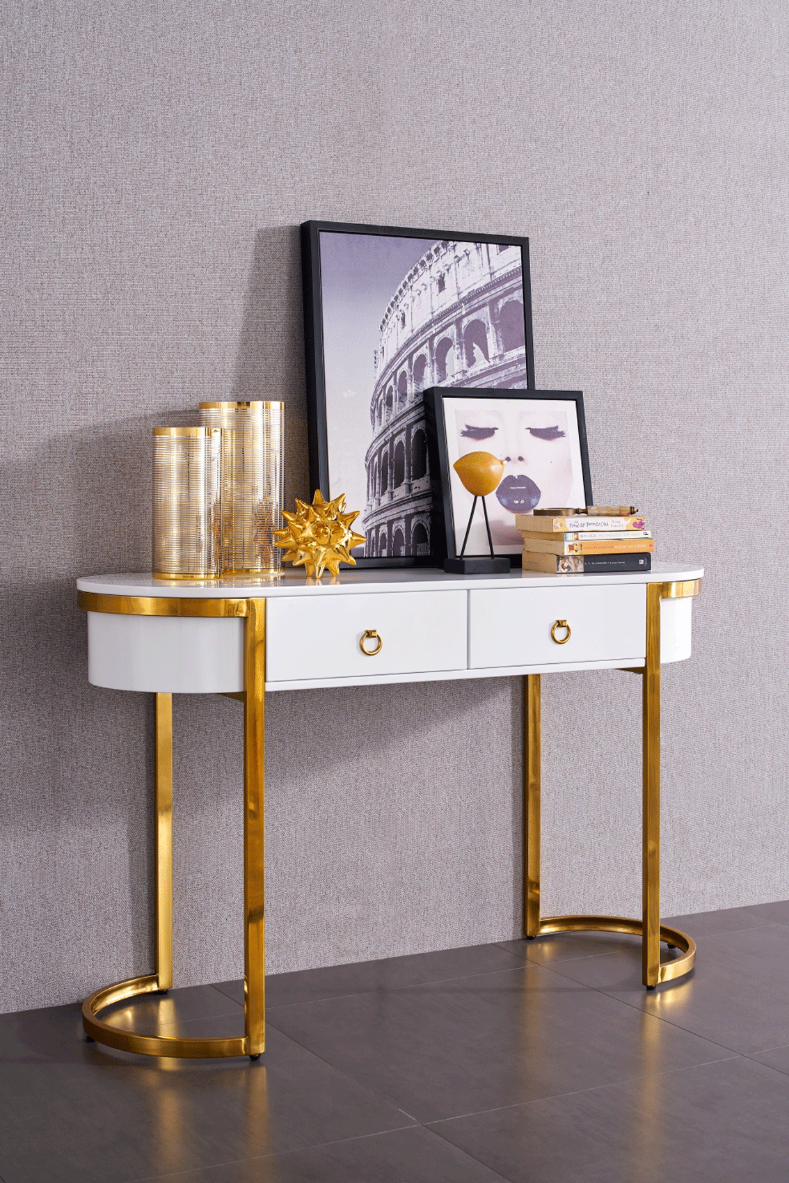 Brands MSC Modern Wall Unit, Italy 131 Hallway Console Table White/Gold