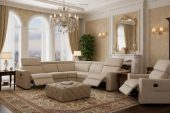 6021 Cream Sectional and armchair w/ manual recliners
